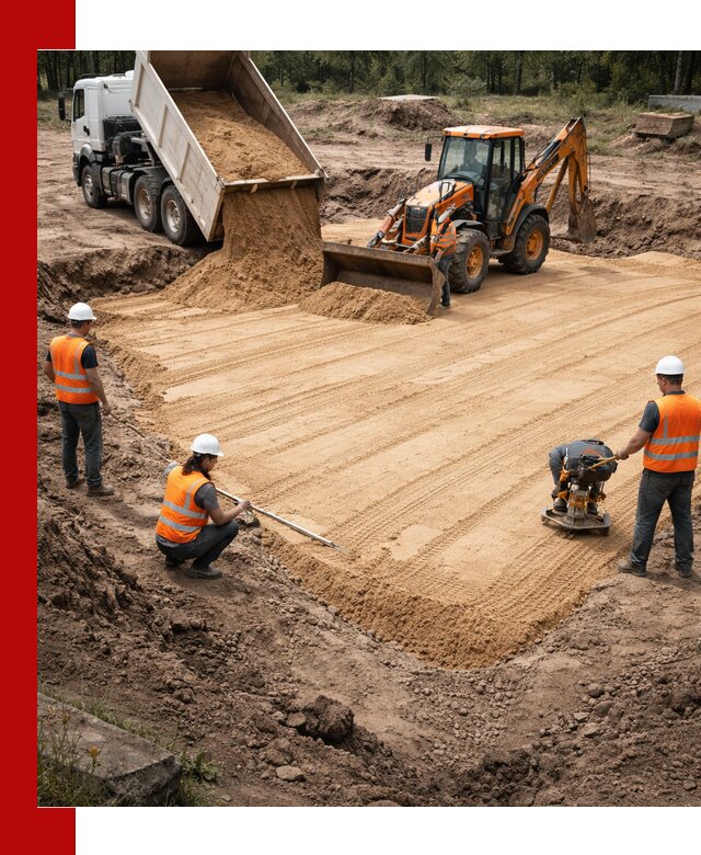 Устройство песчаной подушки для фундаментов и дорог в Югорске